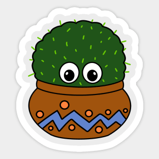 Cute Cactus Design #262: Big Round Cactus In Nice Jar Sticker